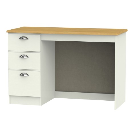 Victoria - Cream Ash with Riviera Oak Top Single Pedestal Desk / Vanity Table