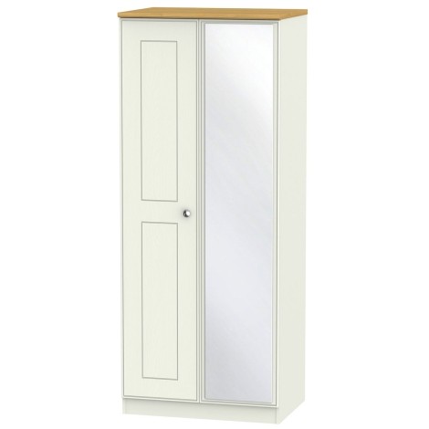 Victoria - Cream Ash with Riviera Oak Top 2 Door Double Mirror Wardrobe
