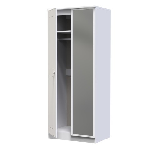 Victoria - 2 Door Double Mirror Wardrobe - White Ash Finish