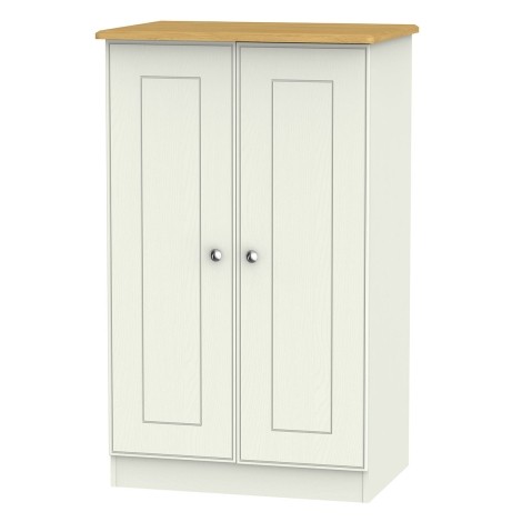 Victoria - Cream Ash with Riviera Oak Top 2 Door Double Plain Midi Wardrobe
