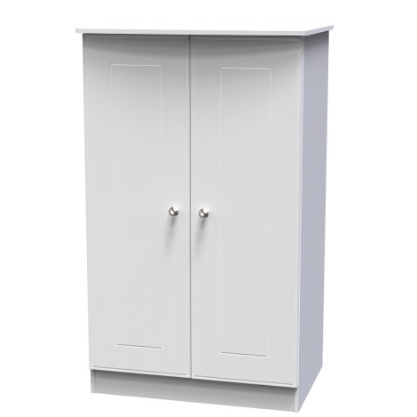 Victoria - 2 Door Double Plain Midi Wardrobe - White Ash Finish