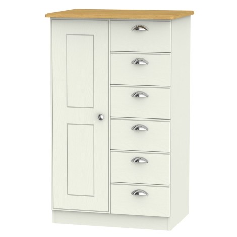 Victoria - Cream Ash with Riviera Oak Top 1 Door 6 Drawer Childs / Kids Wardrobe