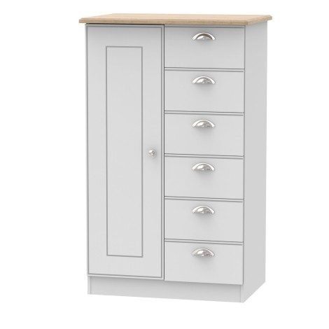 Victoria - Grey Matt with Riviera Oak Top 1 Door 6 Drawer Childs / Kids Wardrobe