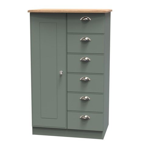 Victoria - Reed Green with Riviera Oak Top 1 Door 6 Drawer Childs / Kids Wardrobe