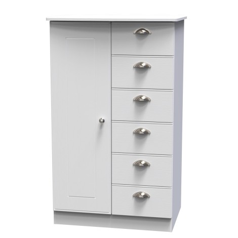 Victoria - 1 Door 6 Drawer Childs Wardrobe - White Ash Finish