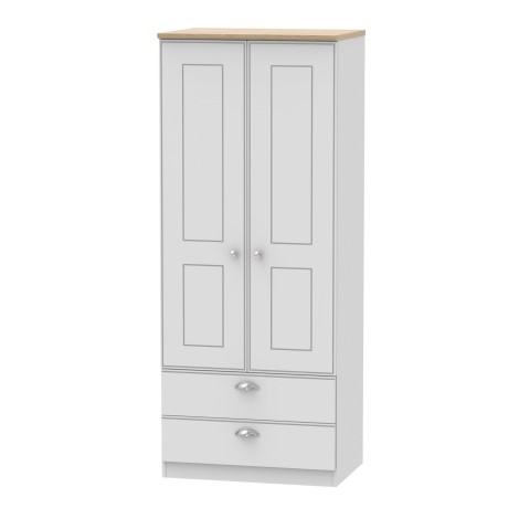 Victoria - Grey Matt with Riviera Oak Top 2 Door 2 Drawer Double Plain Wardrobe