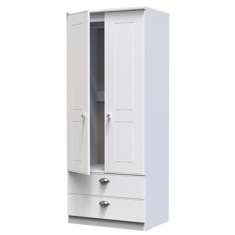 Victoria - 2 Door 2 Drawer Double Plain Wardrobe - White Ash Finish