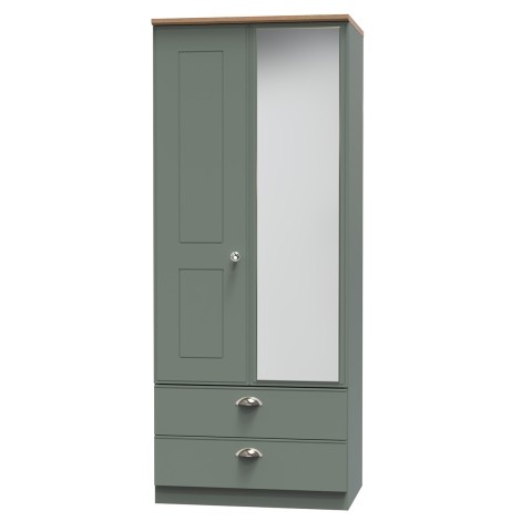 Victoria - Reed Green with Riviera Oak Top 2 Door 2 Drawer Double Mirrored Wardrobe