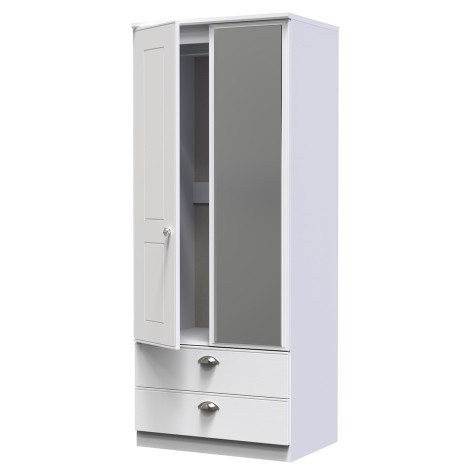 Victoria - 2 Door 2 Drawer Double Mirrored Wardrobe - White Ash Finish