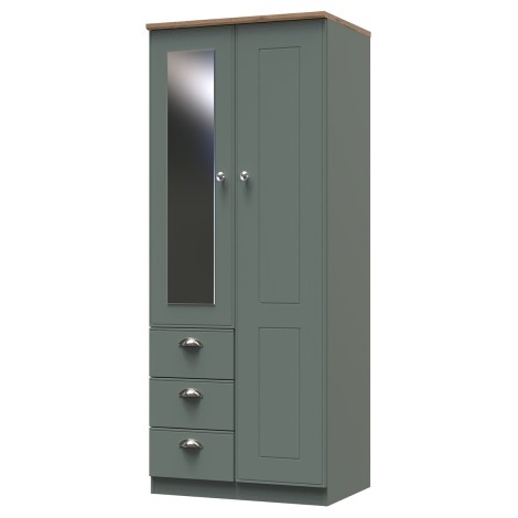 Victoria - Reed Green with Riviera Oak Top 2 Door 3 Drawer Plain Wardrobe 