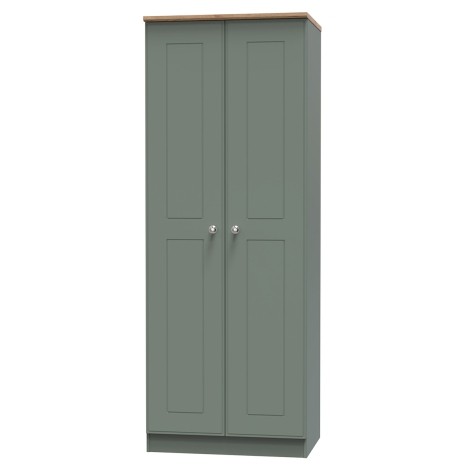 Victoria - Reed Green with Riviera Oak Top 2 Door Double Tall Plain Wardrobe