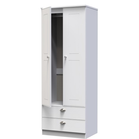 Victoria - 2 Door 2 Drawer Double Tall Plain Wardrobe - White Ash Finish