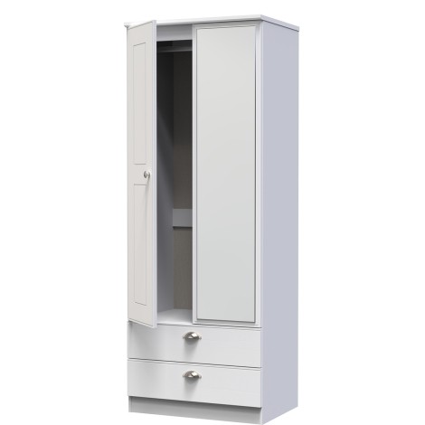 Victoria - 2 Door 2 Drawer Tall Mirrored Wardrobe - White Ash Finish