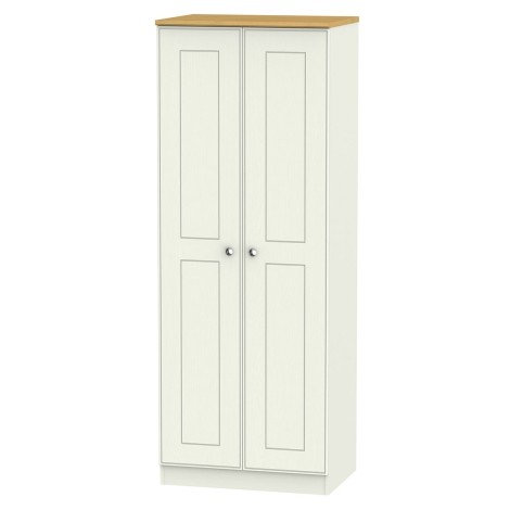 Victoria - Cream Ash with Riviera Oak Top 2 Door Double Tall Hanging Wardrobe