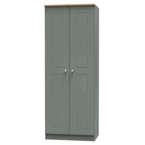 Victoria - Reed Green with Riviera Oak Top 2 Door Double Tall Hanging Wardrobe