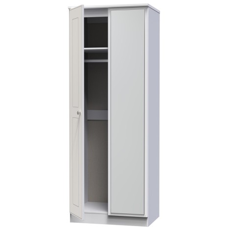 Victoria - 2 Door Double Tall Mirror Wardrobe - White Ash Finish