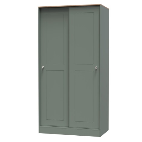 Victoria - Reed Green with Riviera Oak Top 2 Sliding Door Wardrobe