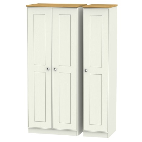 Victoria - Cream Ash with Riviera Oak Top 3 Door Triple Plain Wardrobe