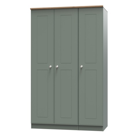 Victoria - Reed Green with Riviera Oak Top 3 Door Triple Plain Wardrobe