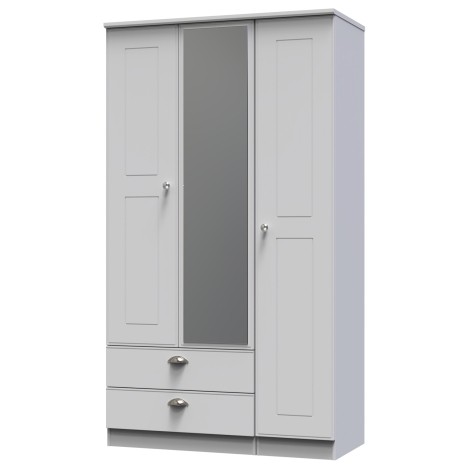 Victoria - 3 Door 2 Drawer Triple Mirror Wardrobe - Grey Matt Finish