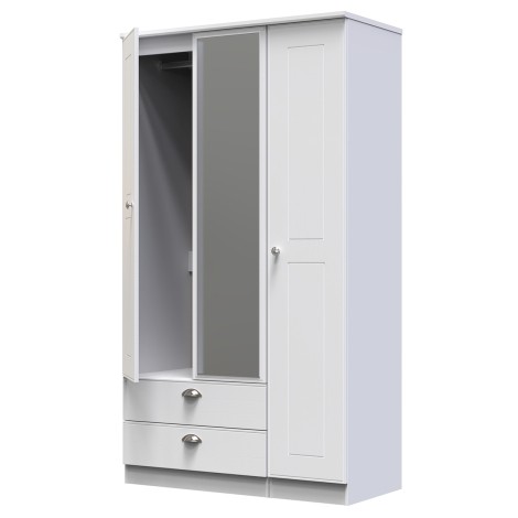 Victoria - 3 Door 2 Drawer Triple Mirror Wardrobe - White Ash Finish