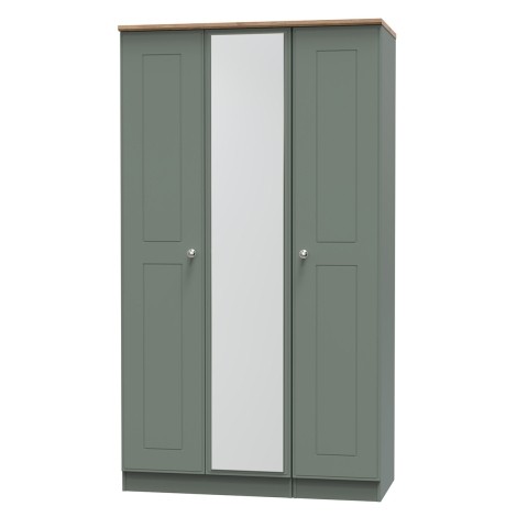 Victoria - Reed Green with Riviera Oak Top 3 Door Triple Tall Mirror Wardrobe