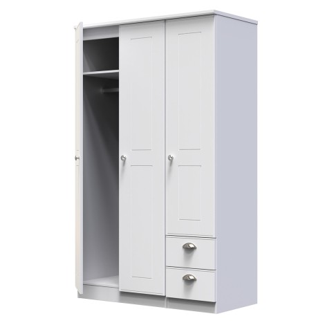 Victoria - 3 Door 2 Small Drawer Triple Wardrobe - White Ash Finish