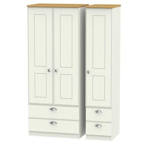 Victoria - Cream Ash with Riviera Oak Top 3 Door 4 Drawer Triple Wardrobe