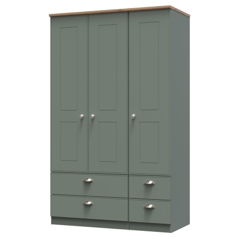 Victoria - Reed Green with Riviera Oak Top 3 Door 4 Drawer Triple Wardrobe