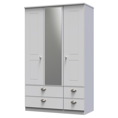 Victoria - 3 Door 4 Drawer Triple Mirror Wardrobe - Grey Matt Finish
