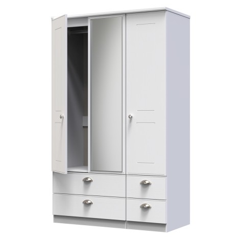 Victoria - 3 Door 4 Drawer Triple Mirror Wardrobe - White Ash Finish