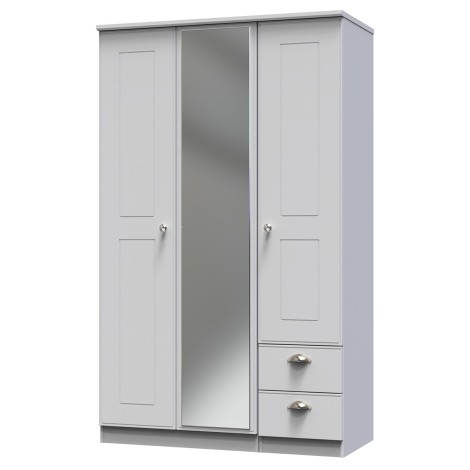 Victoria - 3 Door 2 Small Drawer Triple Mirror Wardrobe - Grey Matt Finish