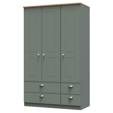 Victoria - Reed Green with Riviera Oak Top 3 Door 4 Drawer Tall Triple Wardrobe