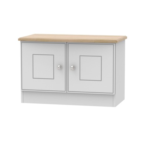 Victoria - Grey Matt with Riviera Oak Top Low 2 Door Cabinet