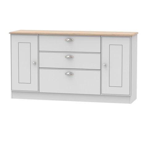 Victoria - Grey Matt with Riviera Oak Top 2 Door 3 Drawer Wide Chest