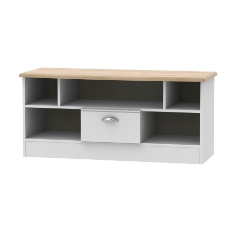 Victoria - Grey Matt with Riviera Oak Top Open TV Unit