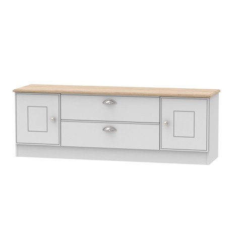 Victoria - Grey Matt with Riviera Oak Top 2 Door 2 Drawer Wide TV Unit