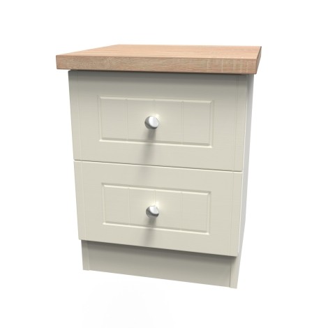 Vienna - Cream Ash with Bardolino Oak Top 2 Drawer Bedside Cabinet / Bedside Table / Nightstand