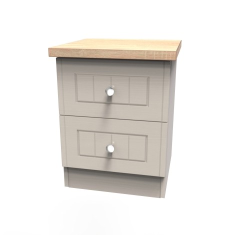Vienna - Kashmir Ash with Bardolino Oak Top 2 Drawer Bedside Cabinet / Bedside Table / Nightstand