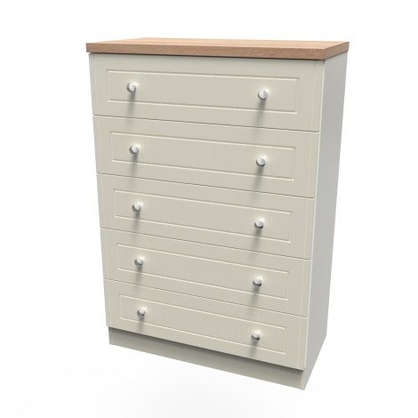 Vienna - Cream Ash with Bardolino Oak Top Chest of 5 Drawers