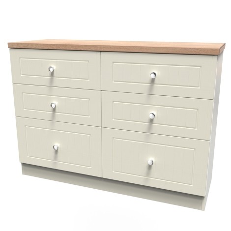 Vienna - Cream Ash with Bardolino Oak Top Midi Chest of 6 Drawers