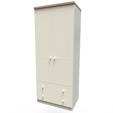 Vienna - Cream Ash with Bardolino Oak Top 2 Door 2 Drawer Double Plain Wardrobe
