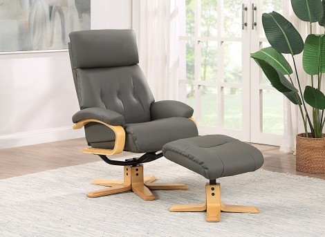GFA -  Vienna - Charcoal  - Leather - 360 Swivel Recliner and footstool