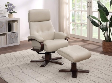 GFA - Vienna - Mushroom  - Leather - Swivel Recliner and footstool