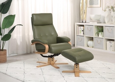 GFA - Vienna - Olive Green  - Leather - Swivel Recliner and footstool