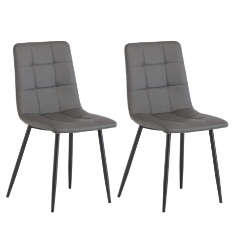 Pair Of - Virgo Dining Chair - Grey PU - Grey Powder Coated Legs