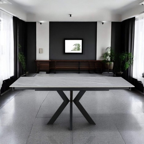 Vizzini Matte Grey Ceramic Side Extending Dining Table (120-180cm)