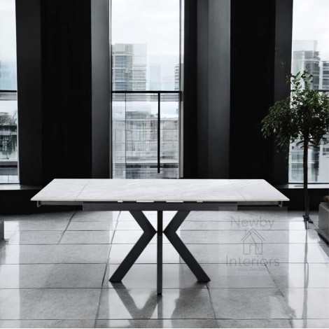 Vizzini Gloss Grey Ceramic Side Extending Dining Table (120-180cm)