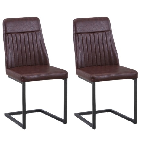 Baumhaus - Pair Of - Urban Elegance - Brown Faux Leather - Steel Frame - Dining Chairs VPR03A