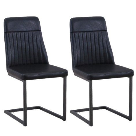 Baumhaus - Pair Of - Urban Elegance - Black Faux Leather - Steel Frame - Dining Chairs VPR03B